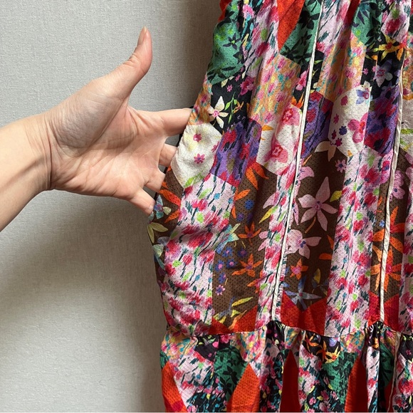 Anthropologie Floral Patchwork Tiered Cutout Maxi Dress Size 14 - Picture 5 of 13